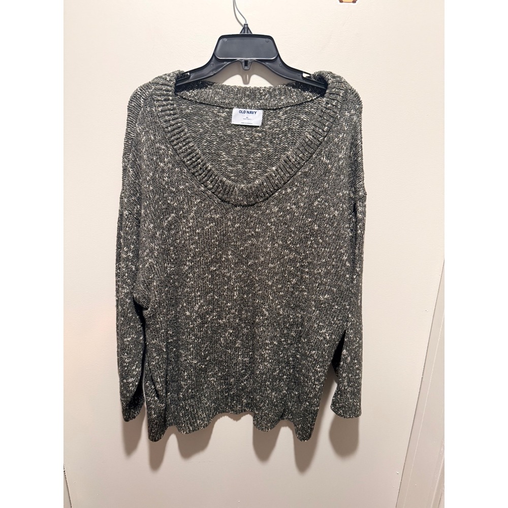 Old Navy Womens 2X Green Marled V-Neck Tunic Sweater Oversized Cotton Blend - Picture 2 of 8